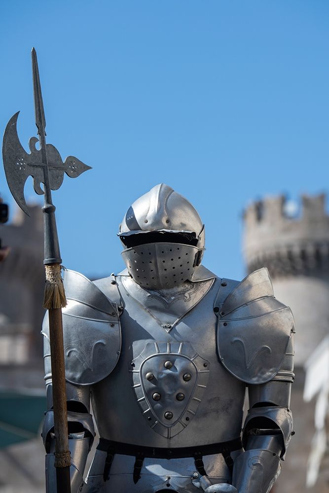 Greece-Rhodes Medieval Old Town (UNESCO) Suit of armor with Palace of the Grand Master